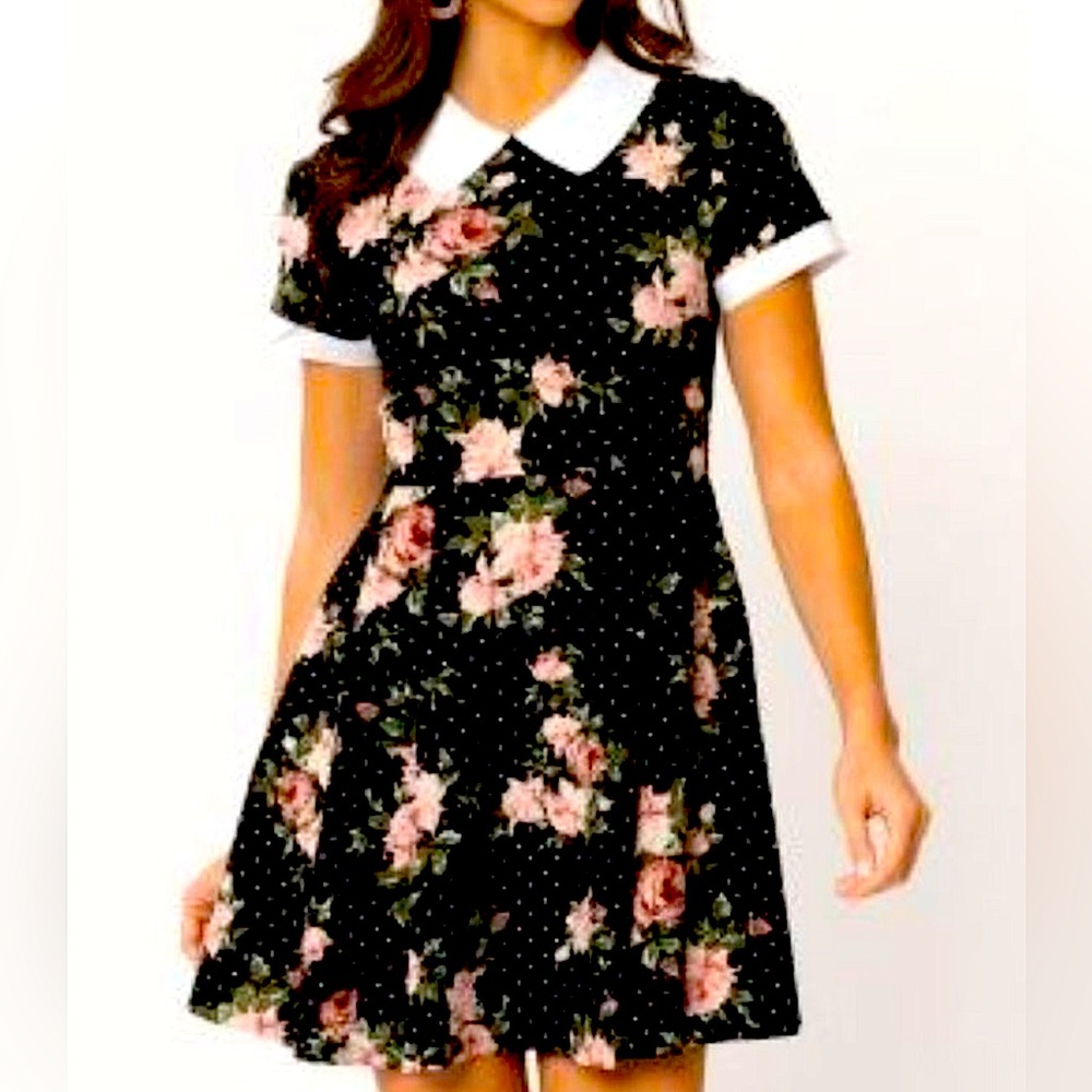 Smak Parlour Pin Dot and Floral Fit & Flare dress, size large